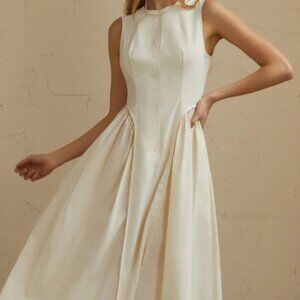 Commense Sleeveless Pockets Pleated Midi Dress Size Medium